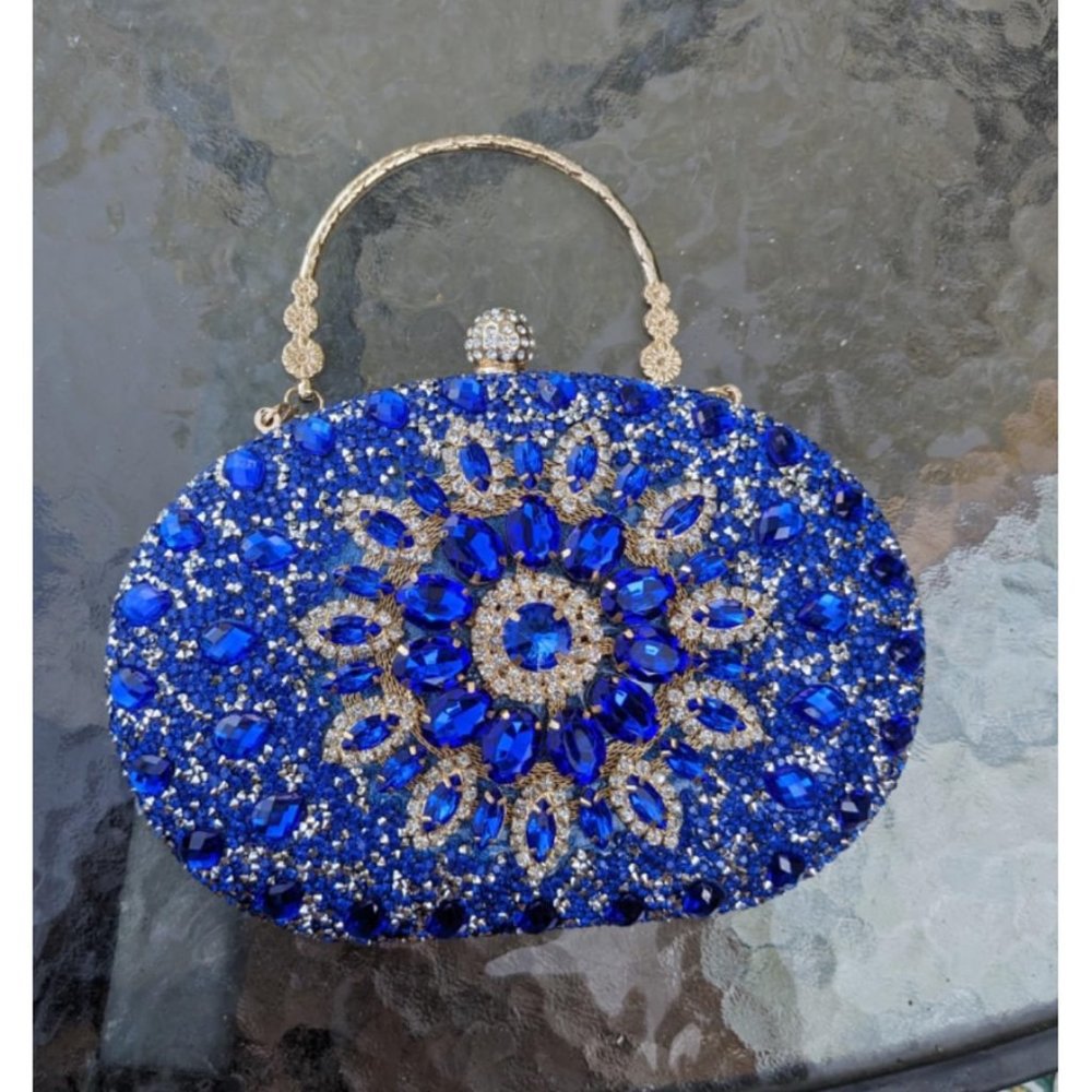 Evening Clutch Wedding Bag Blue Purse Bridal Handbag Party Prom Ladies Fashion